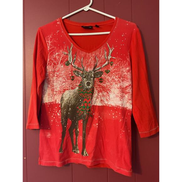 Onque Casual Size Small Sparkly Deer Top - Picture 4 of 9